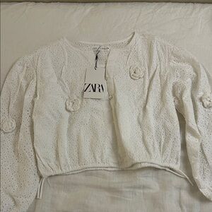 Zara Eyelet Blouse with Floral Details 100% Cotton